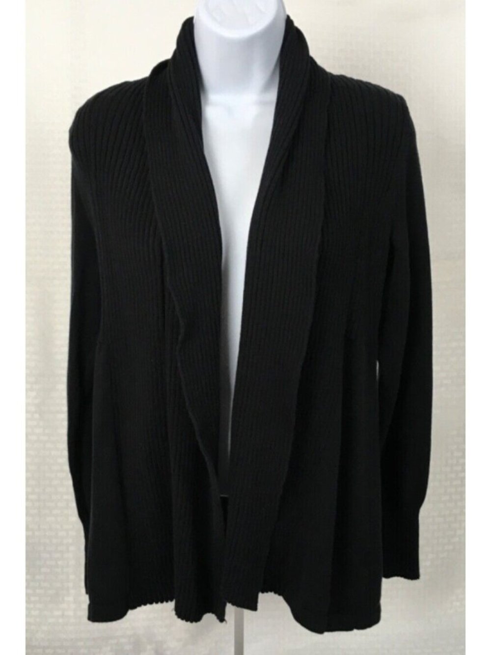 St Johns Bay Open Cardigan Sweater Size S Black Long Sleeves Cotton Women